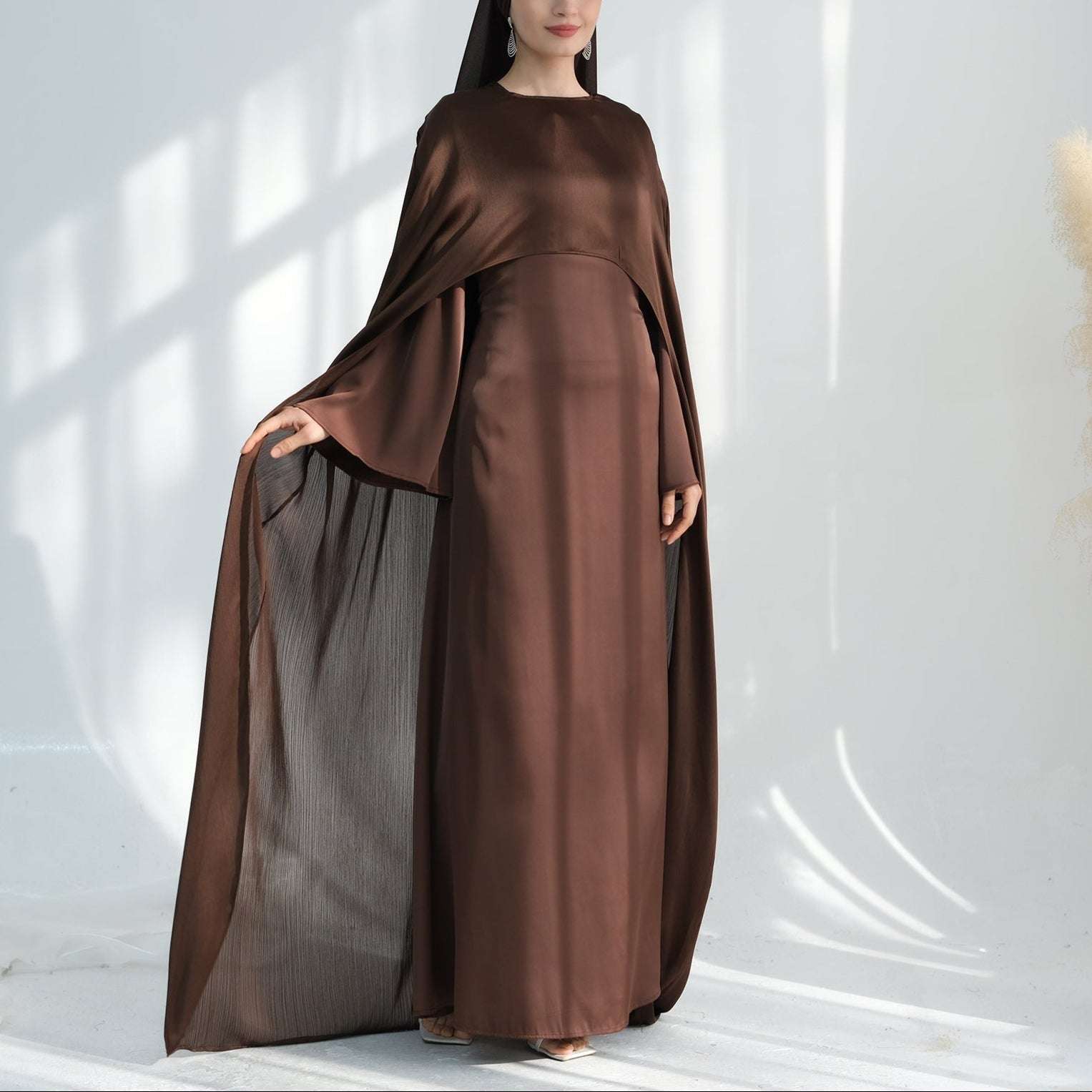 Nour Modesty Luxury Long Satin Cape Dress Nour Modesty Luxury Long Satin Cape Dress