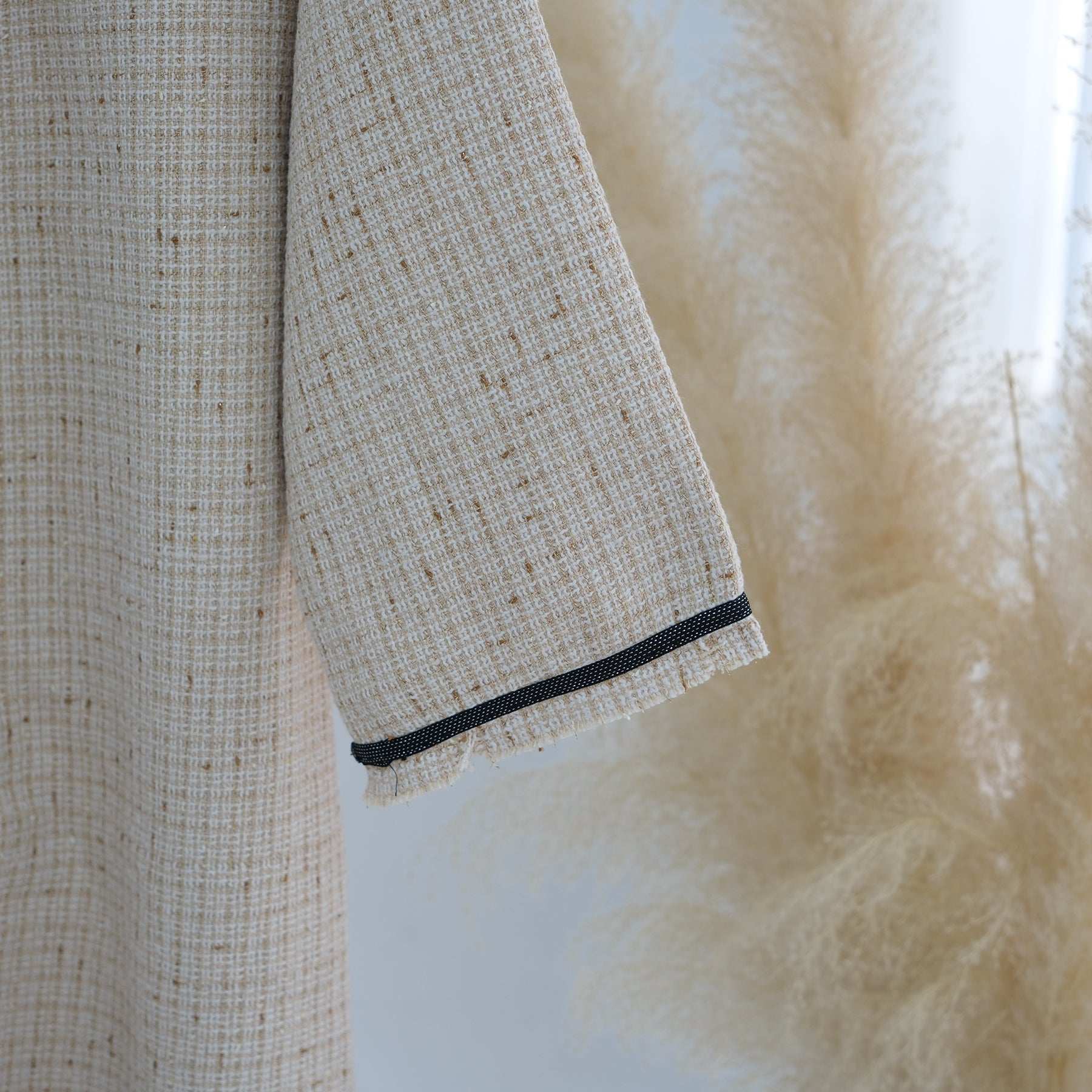 Tweed Open Abaya Coat - Beige