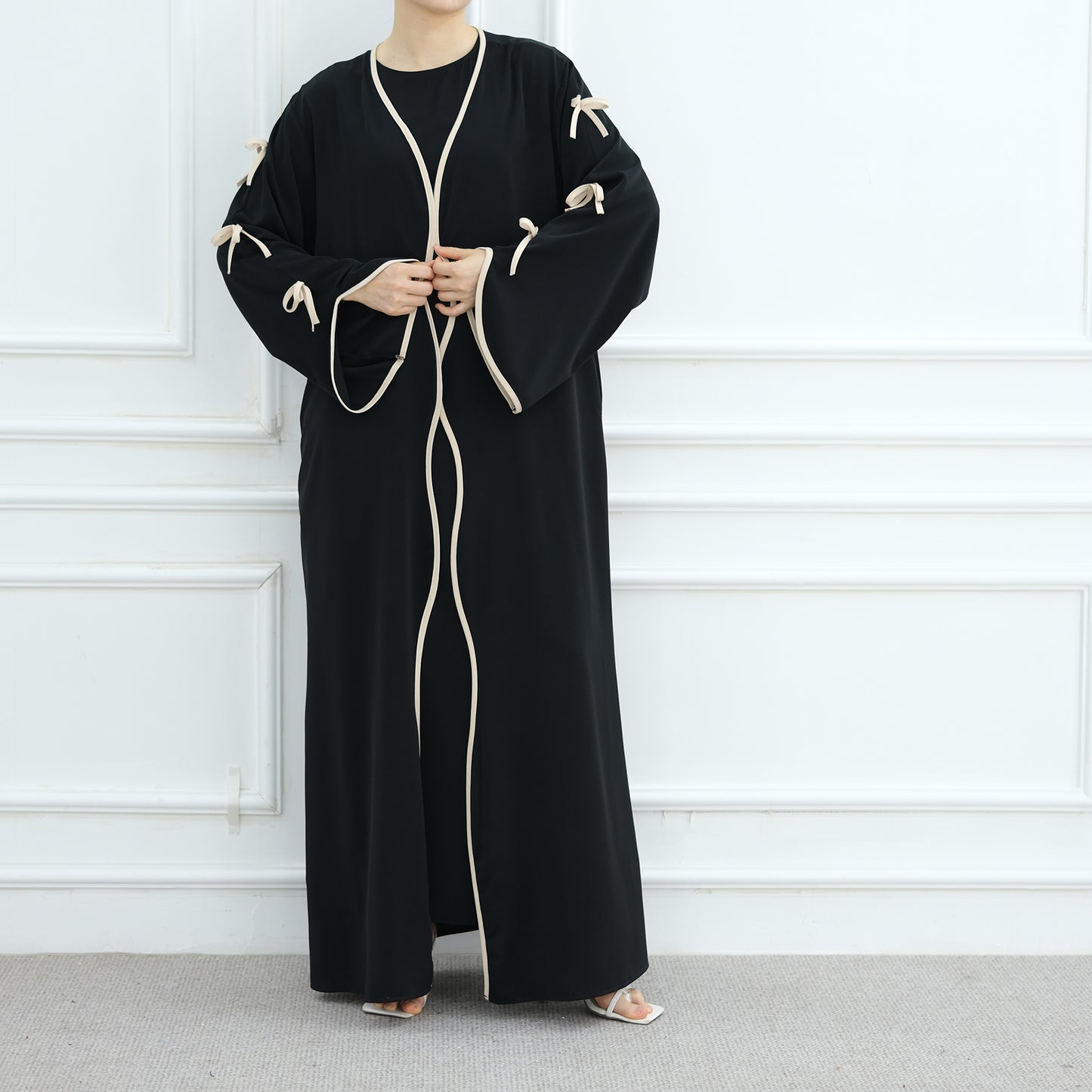Bow Open Abaya - Brown - Nour Modesty