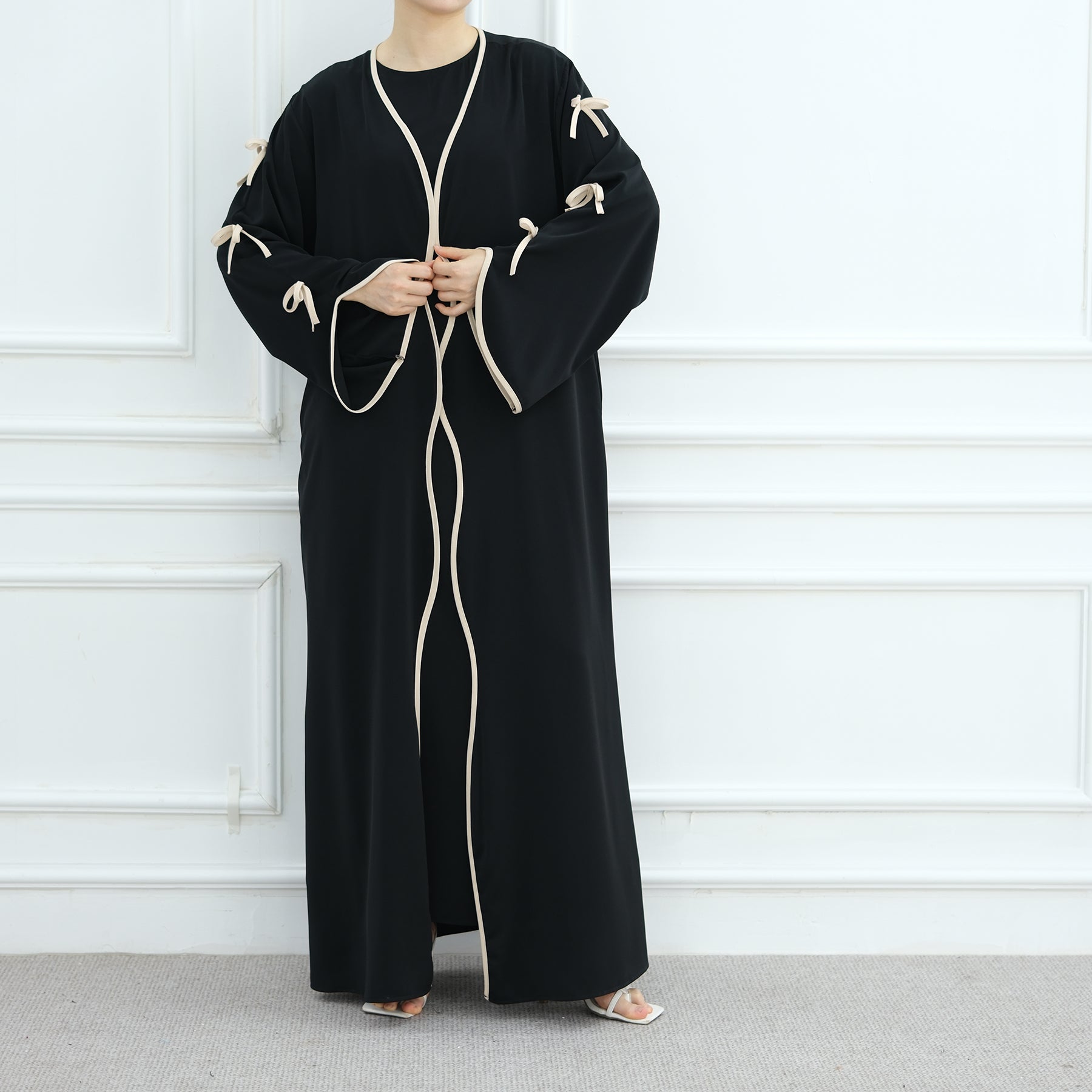 Bow Open Abaya - Brown - Nour Modesty