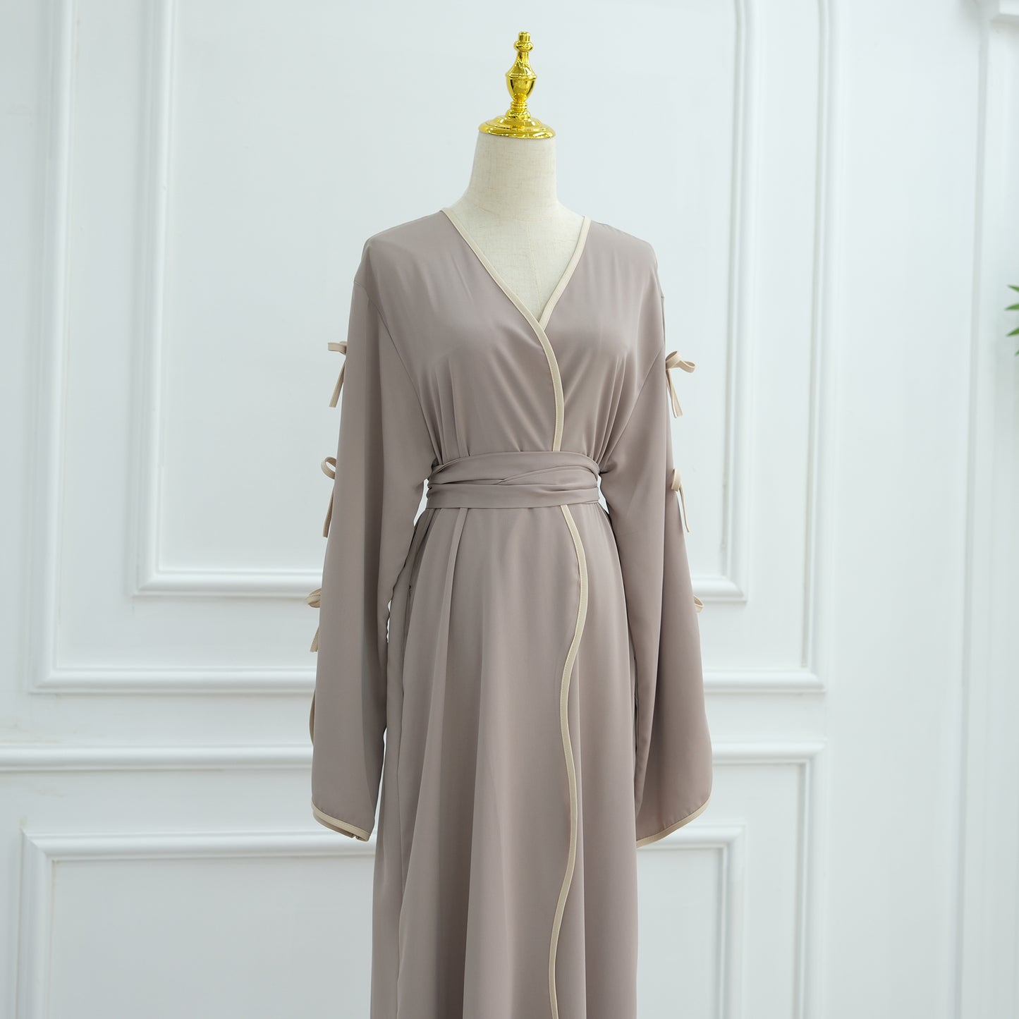 Bow Open Abaya - Brown - Nour Modesty