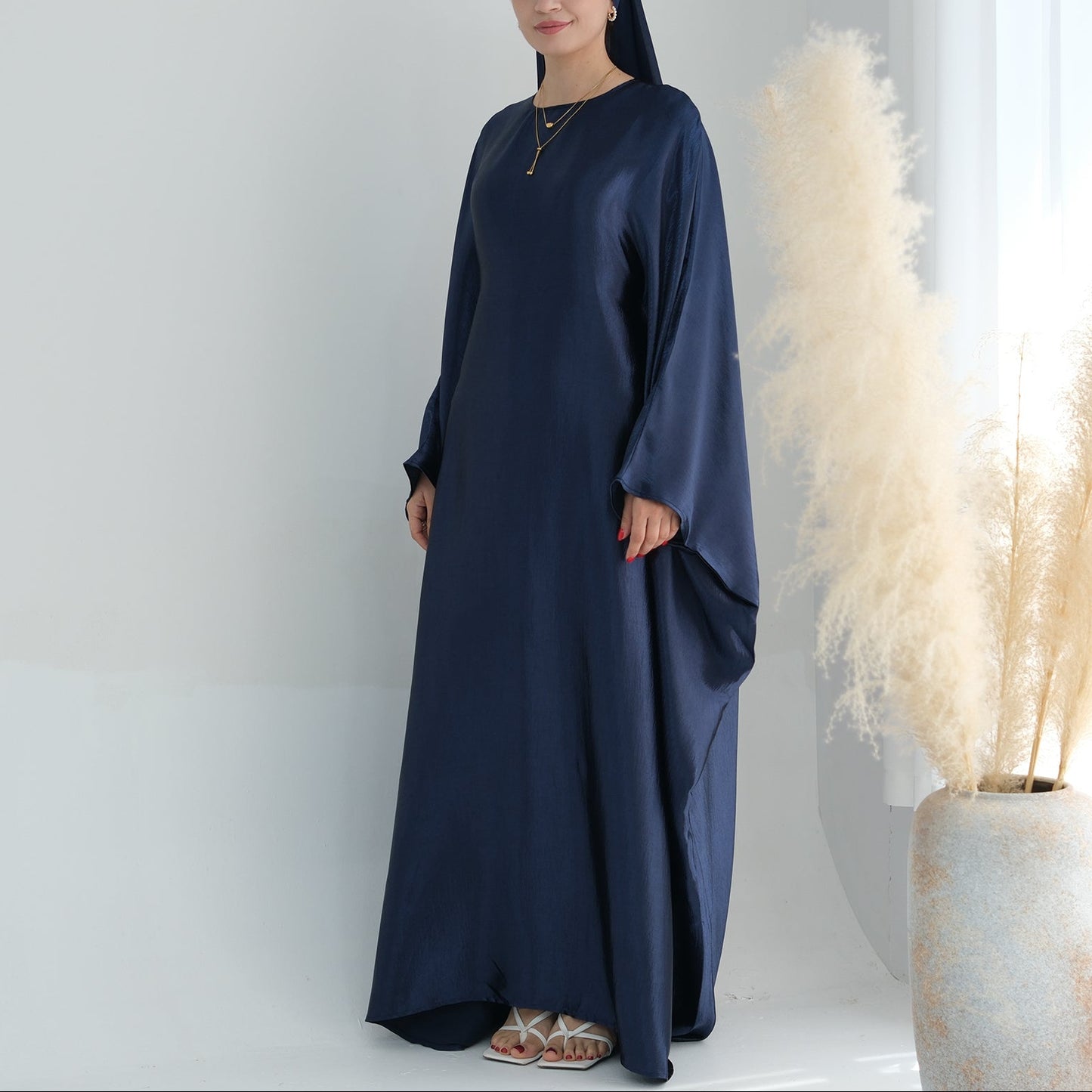 Luxury Silk Butterfly Abaya Silver - Nour Modesty