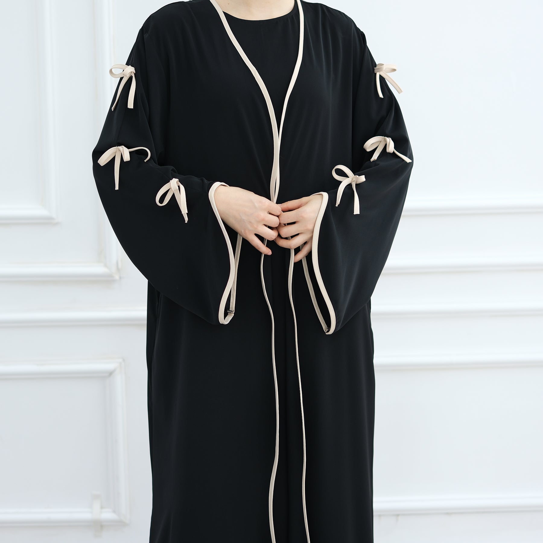 Bow Open Abaya - Brown - Nour Modesty