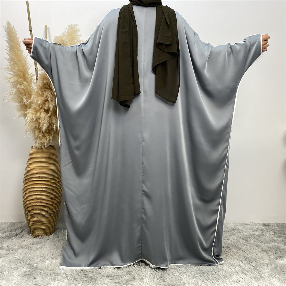 Luxury Satin Open Abaya Gray - Nour Modesty