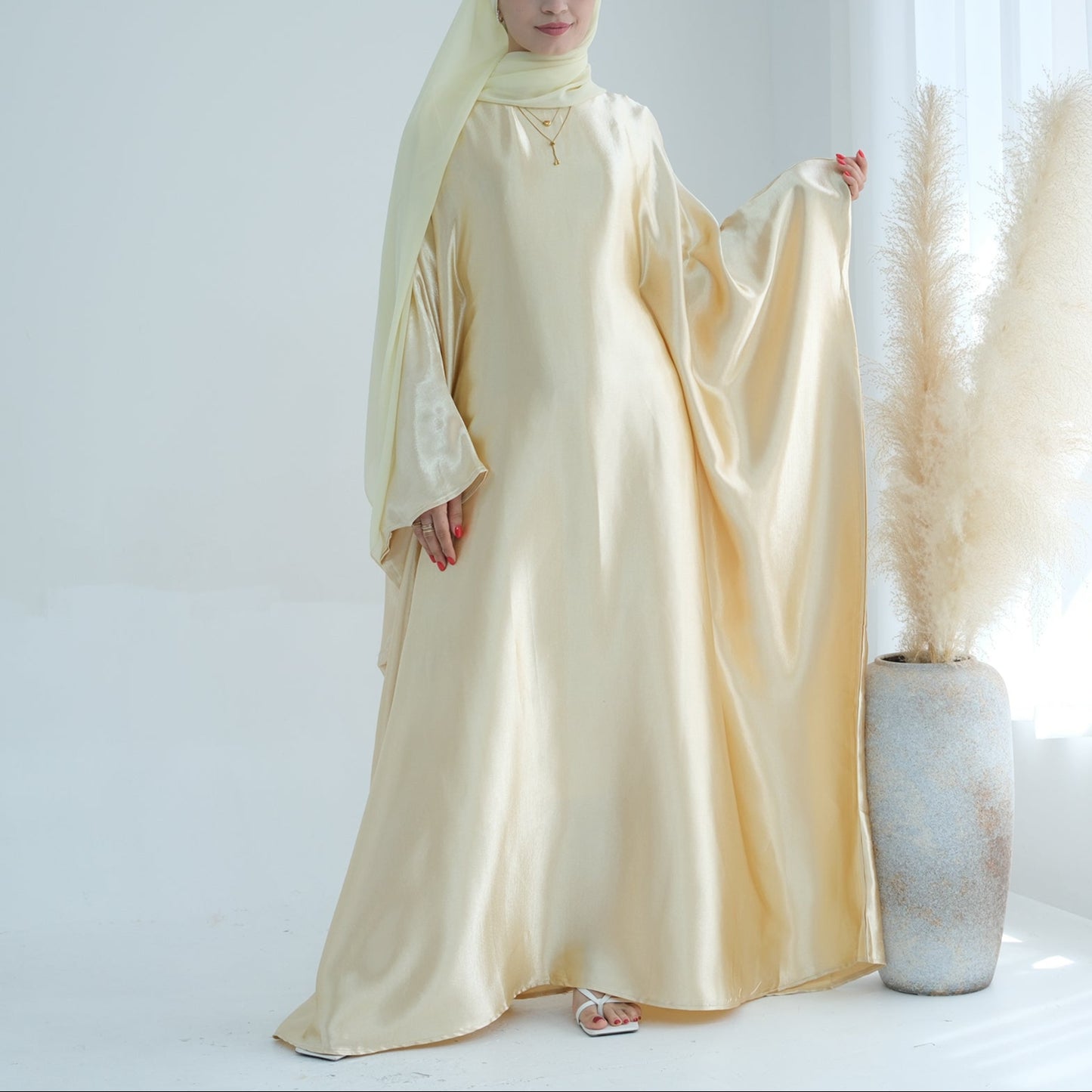 Luxury Silk Butterfly Abaya Silver - Nour Modesty