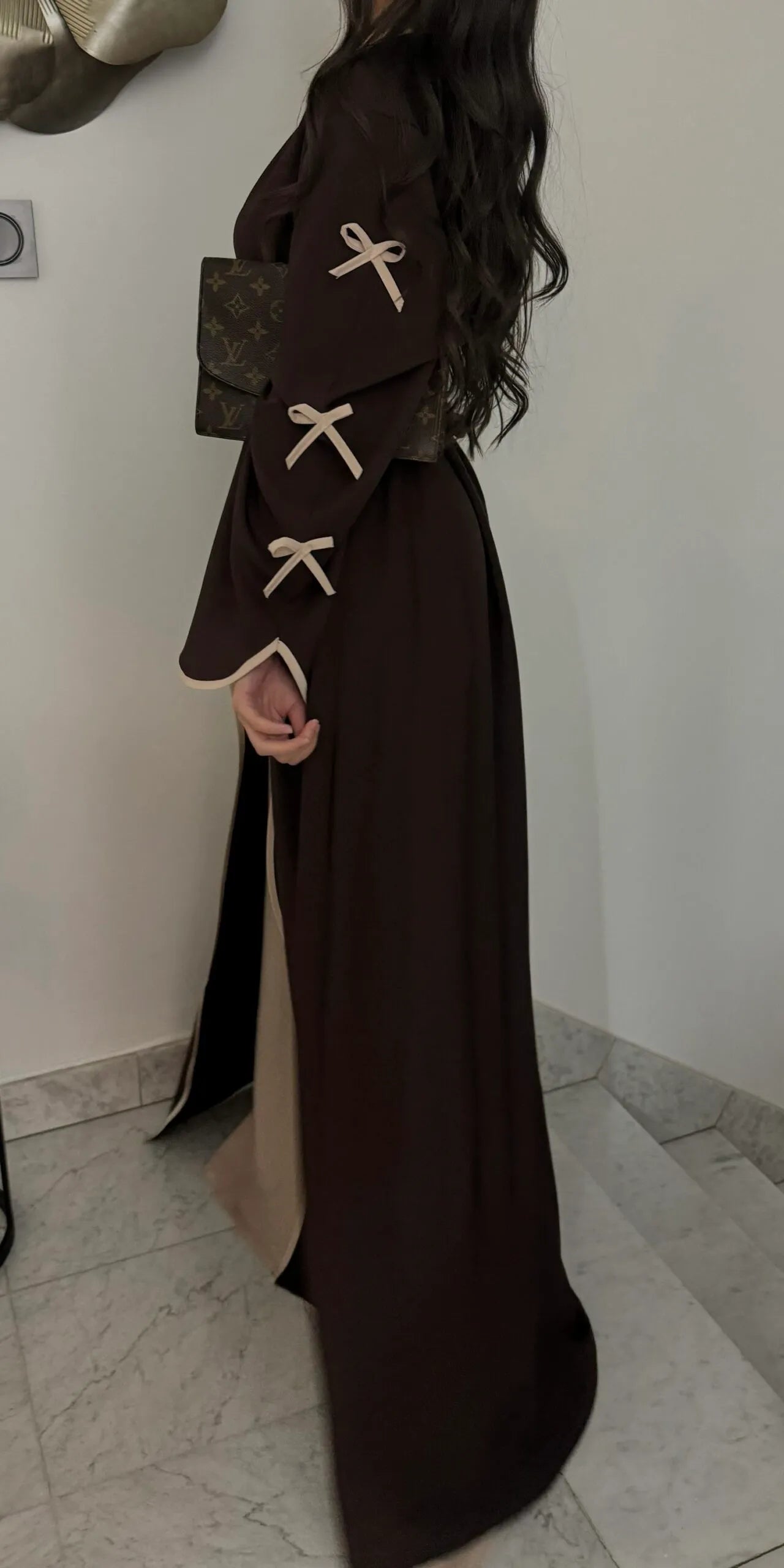 Bow Open Abaya - Brown - Nour Modesty