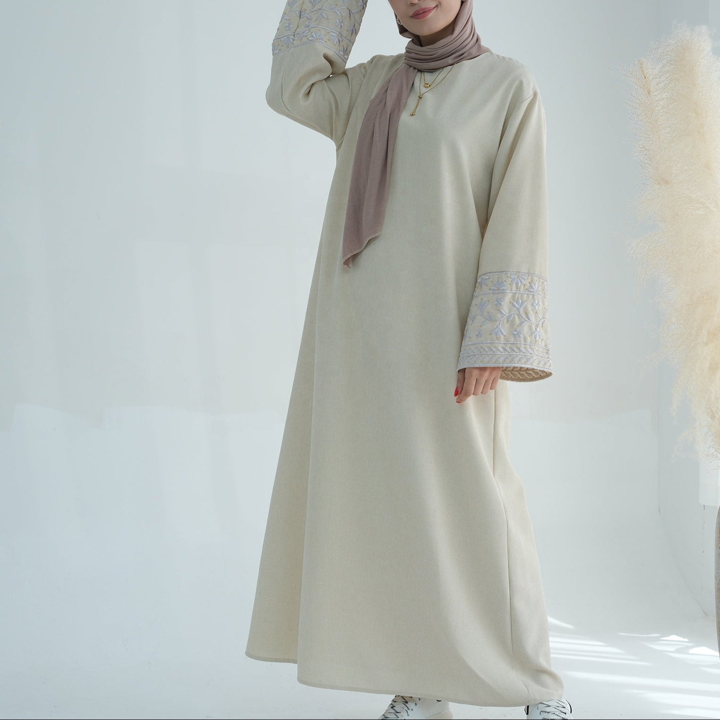 Embroidered Abaya Dress - Black - Nour Modesty