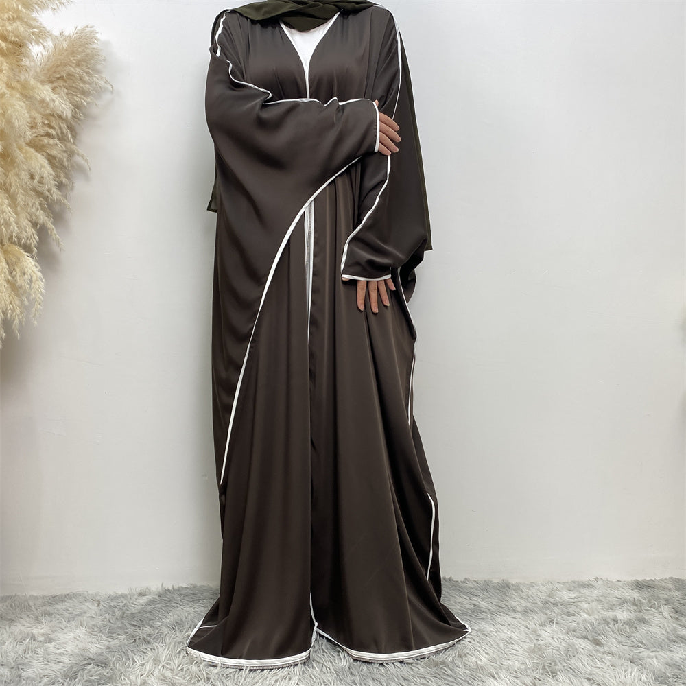 Luxury Satin Open Abaya Gray - Nour Modesty