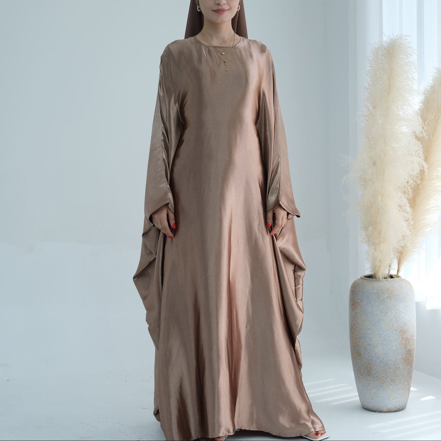 Luxury Silk Butterfly Abaya Silver - Nour Modesty