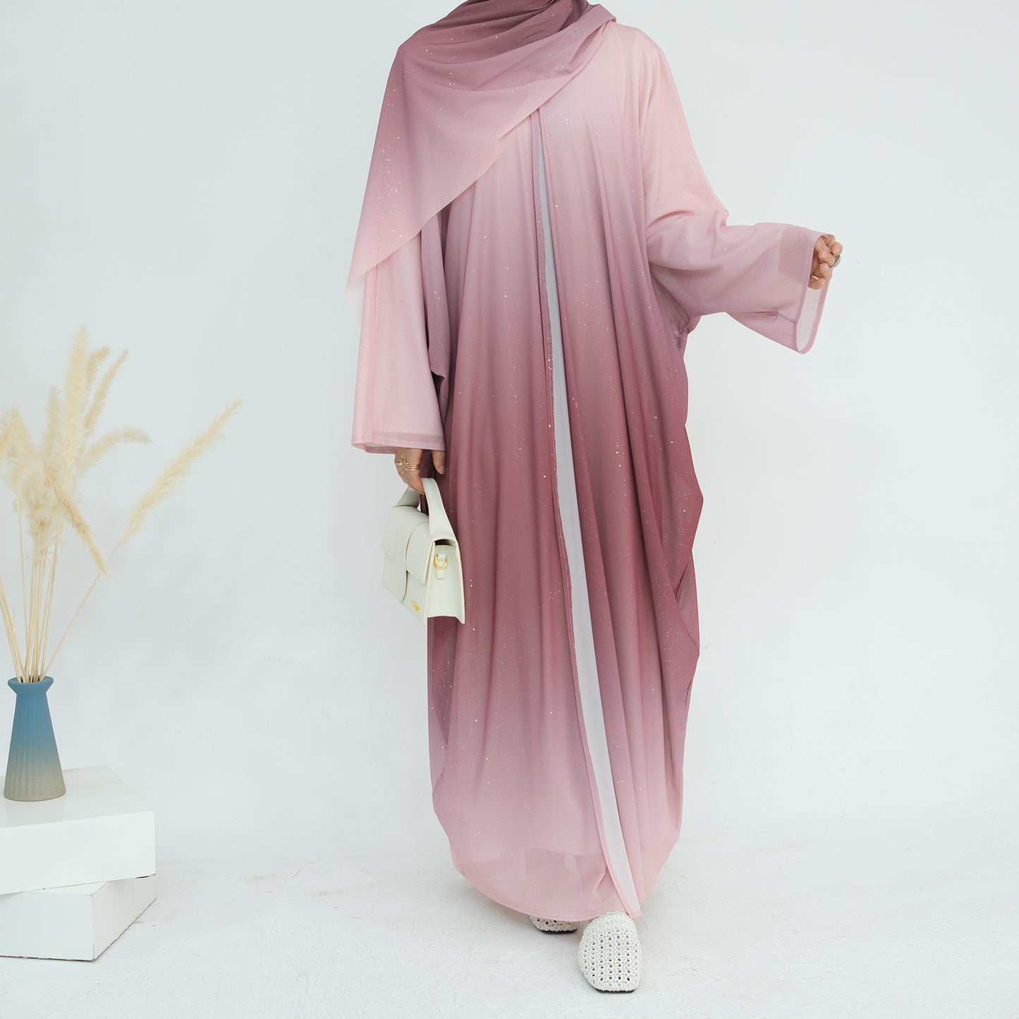 Ombre Sparkly Abaya + Hijab Set Green - Nour Modesty