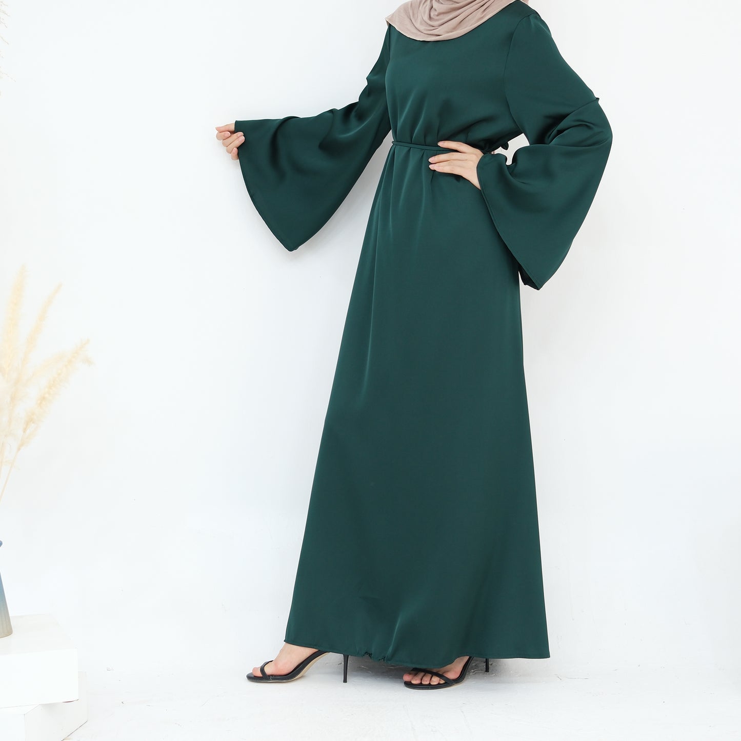 Luxury Long Satin Cape Dress - Nour Modesty