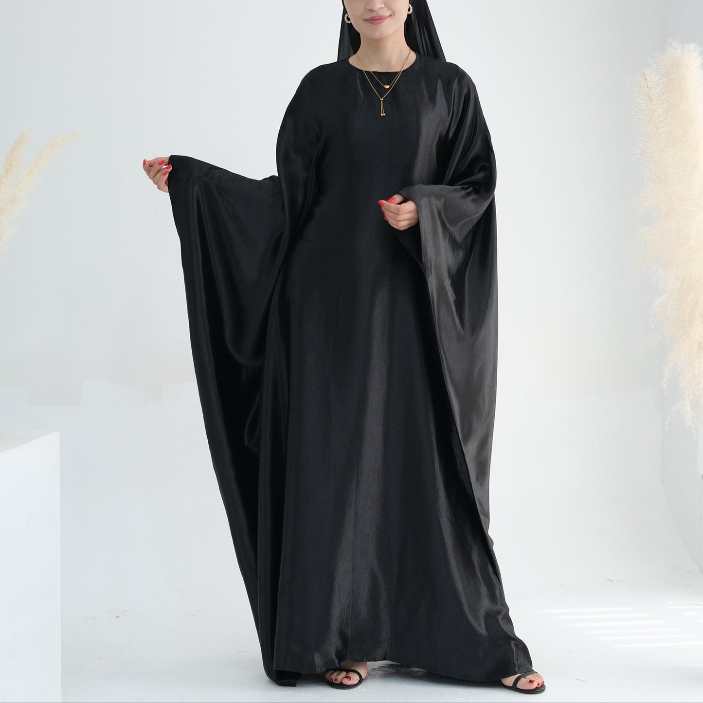 Luxury Silk Butterfly Abaya Silver - Nour Modesty