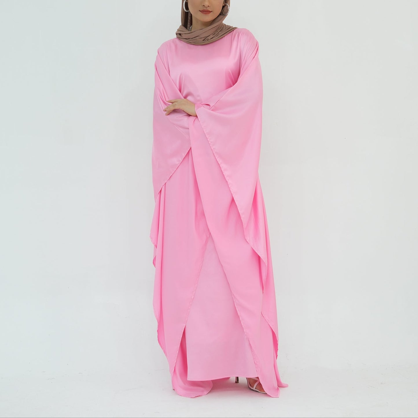 Luxury Silk Butterfly Abaya - Pink - Nour Modesty