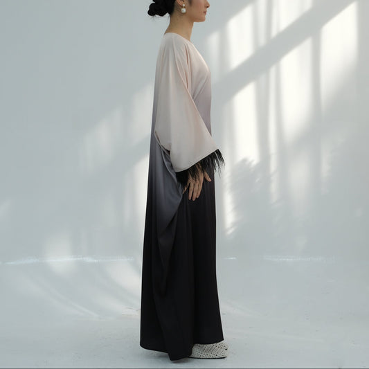 Ombre Silk Butterfly Abaya - Black - Nour Modesty