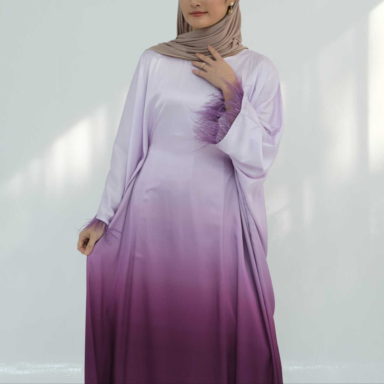Ombre Silk Butterfly Abaya - Black - Nour Modesty