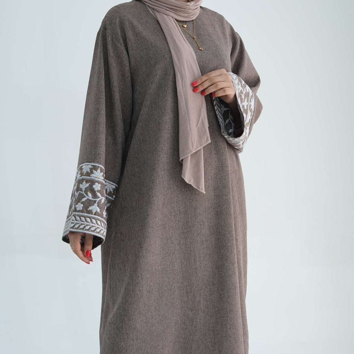Embroidered Abaya Dress - Black - Nour Modesty