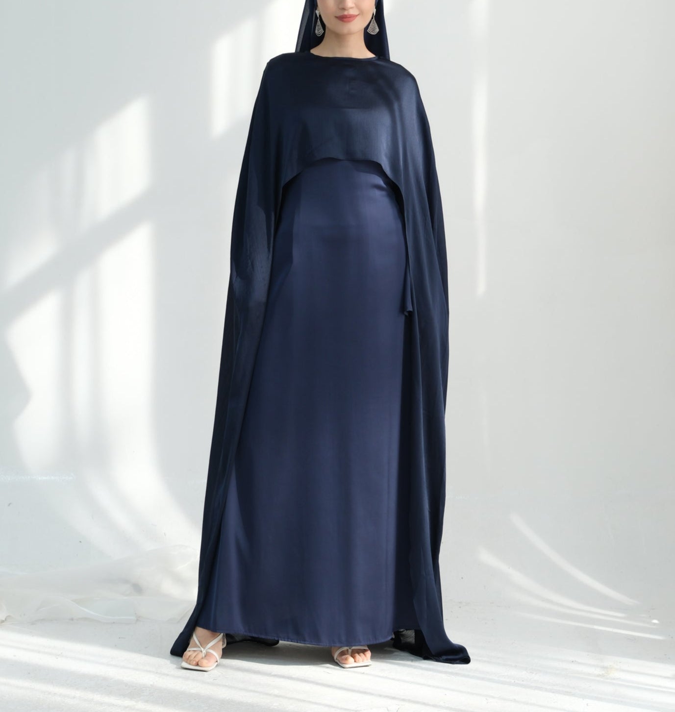 Luxury Long Satin Cape Dress - Nour Modesty