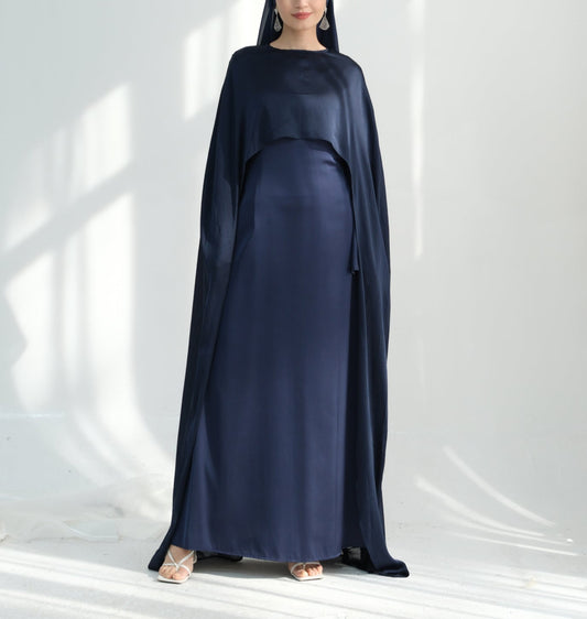 Luxury Long Satin Cape Dress - Nour Modesty