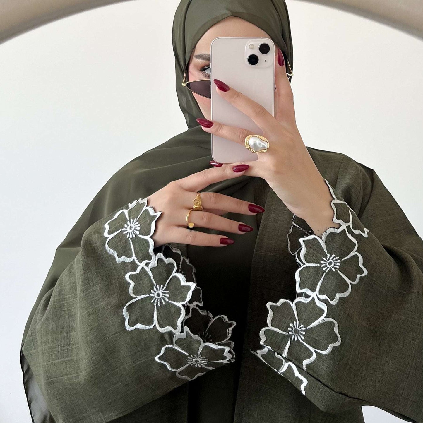 Noor Linen Abaya Set - Brown