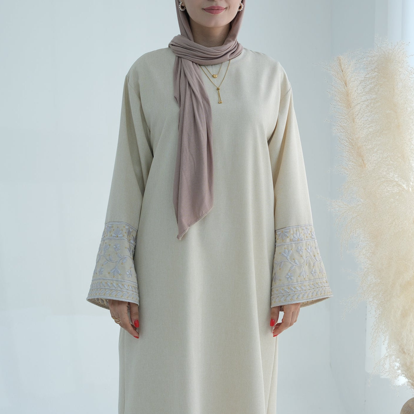 Embroidered Abaya Dress - Black - Nour Modesty