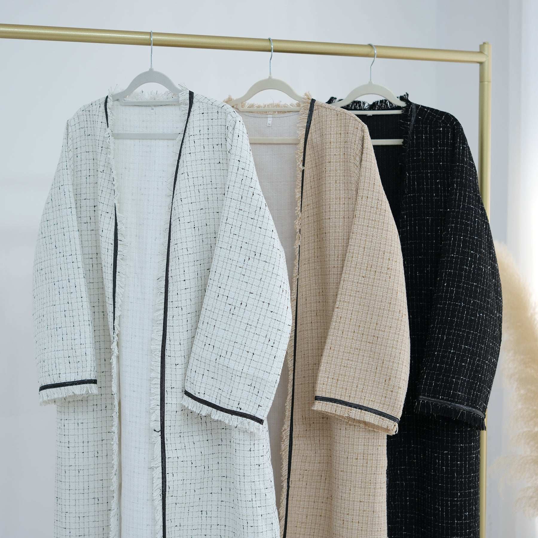 Tweed Open Abaya Coat - Beige