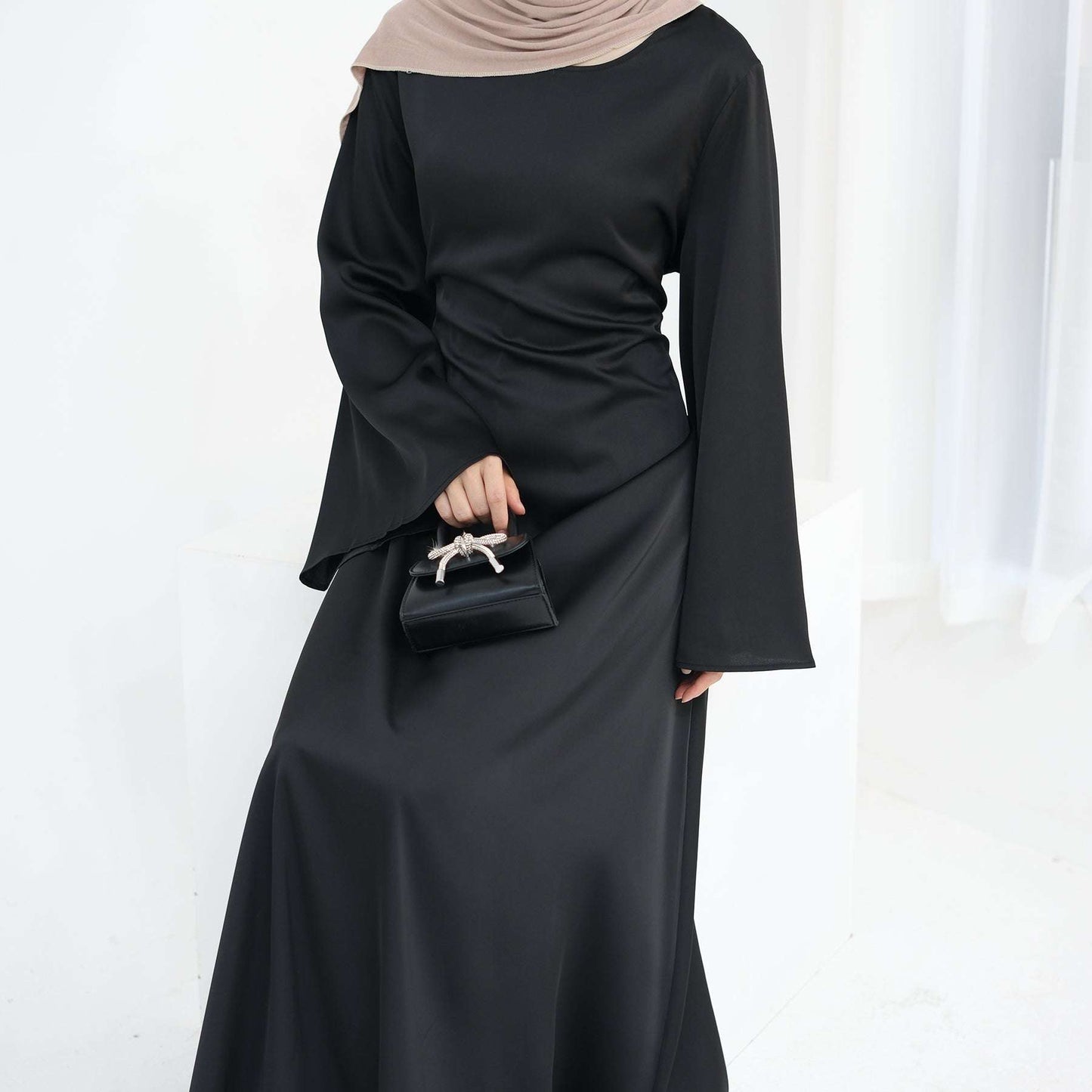 Luxury Long Satin Cape Dress