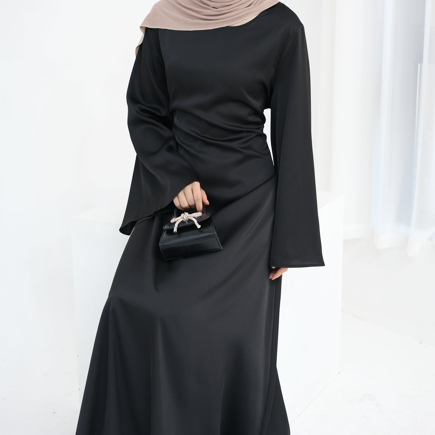 Luxury Long Satin Cape Dress - Nour Modesty