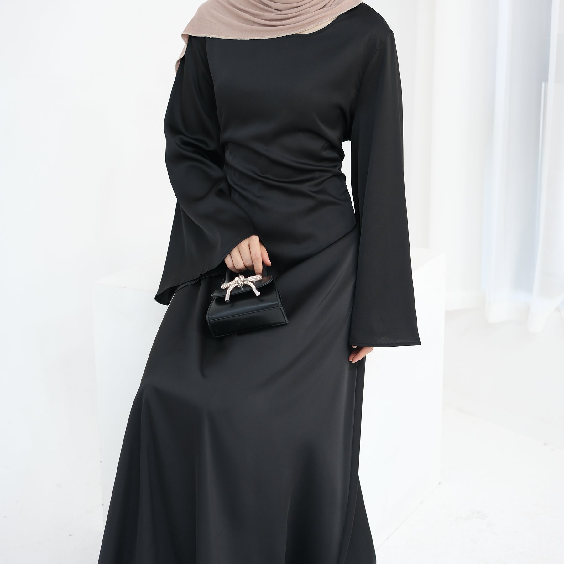 Luxury Long Satin Cape Dress - Nour Modesty