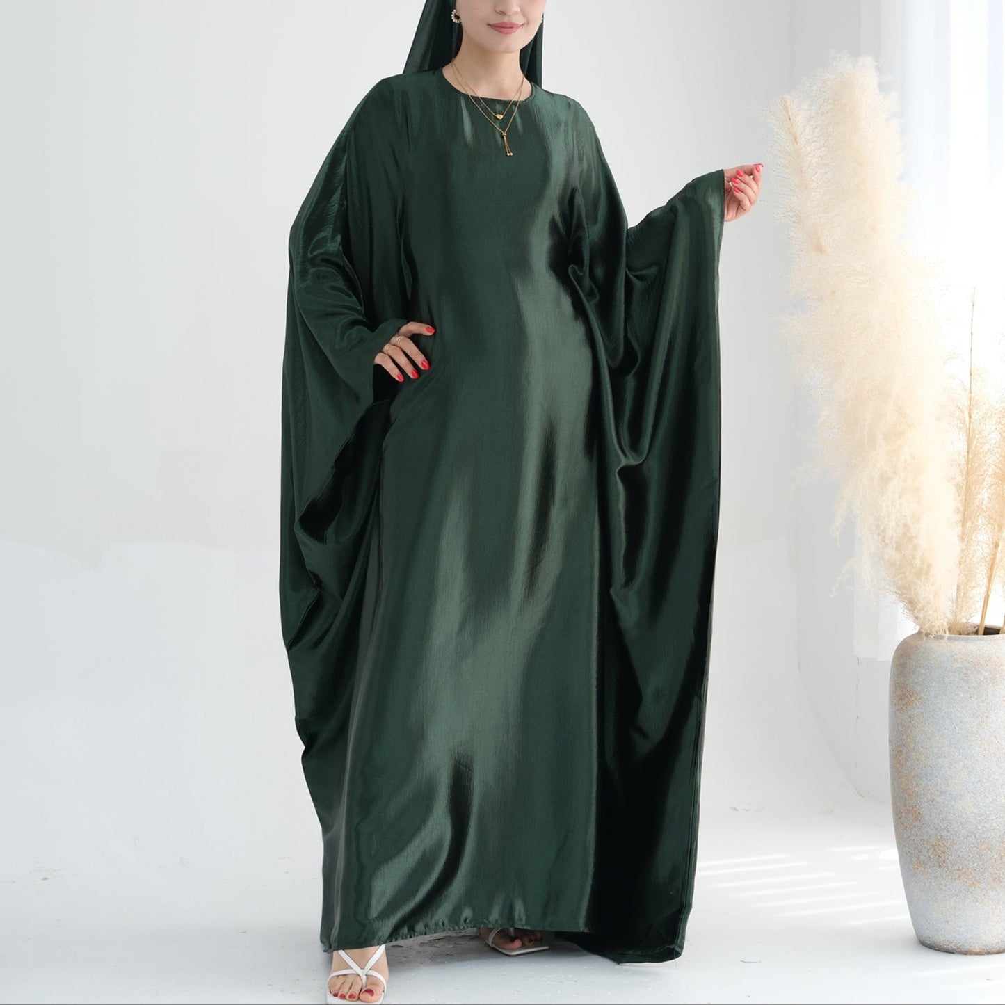 Luxury Silk Butterfly Abaya Silver - Nour Modesty