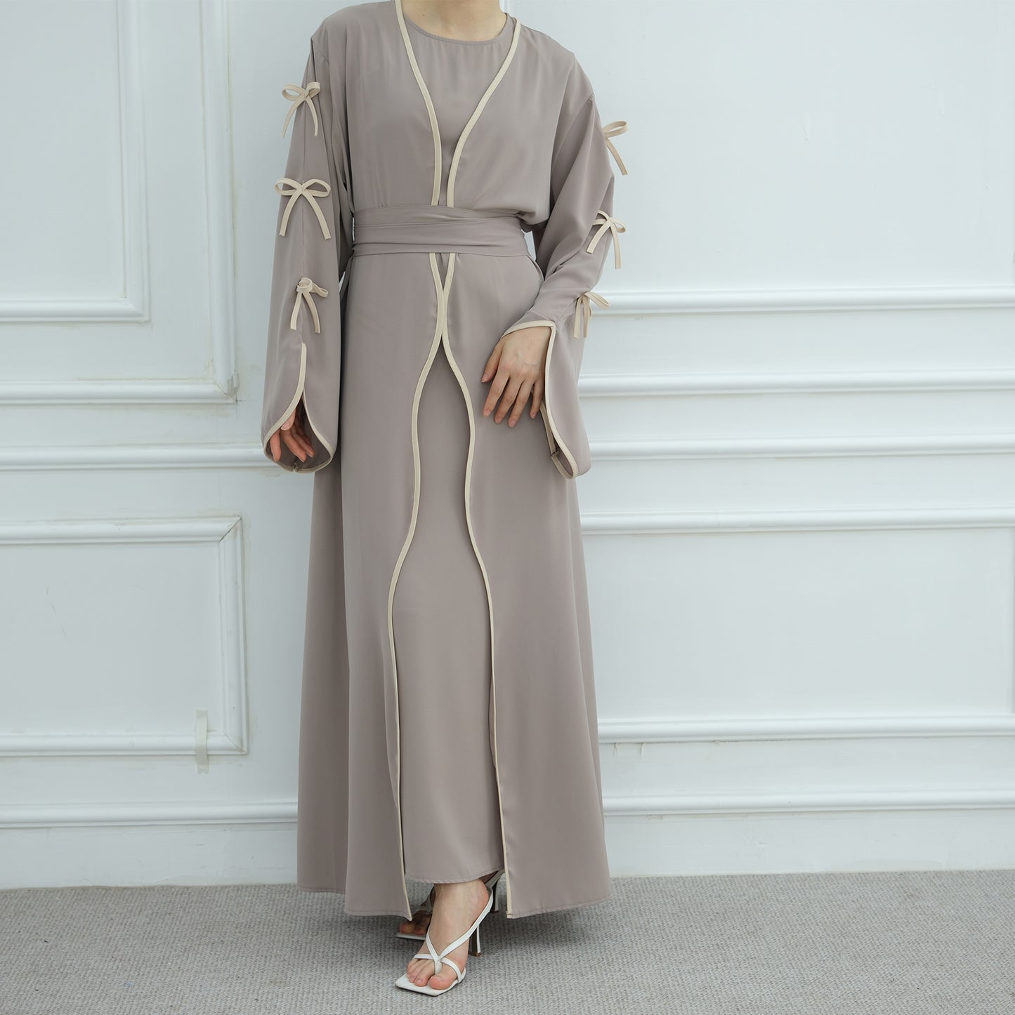 Bow Open Abaya - Brown - Nour Modesty