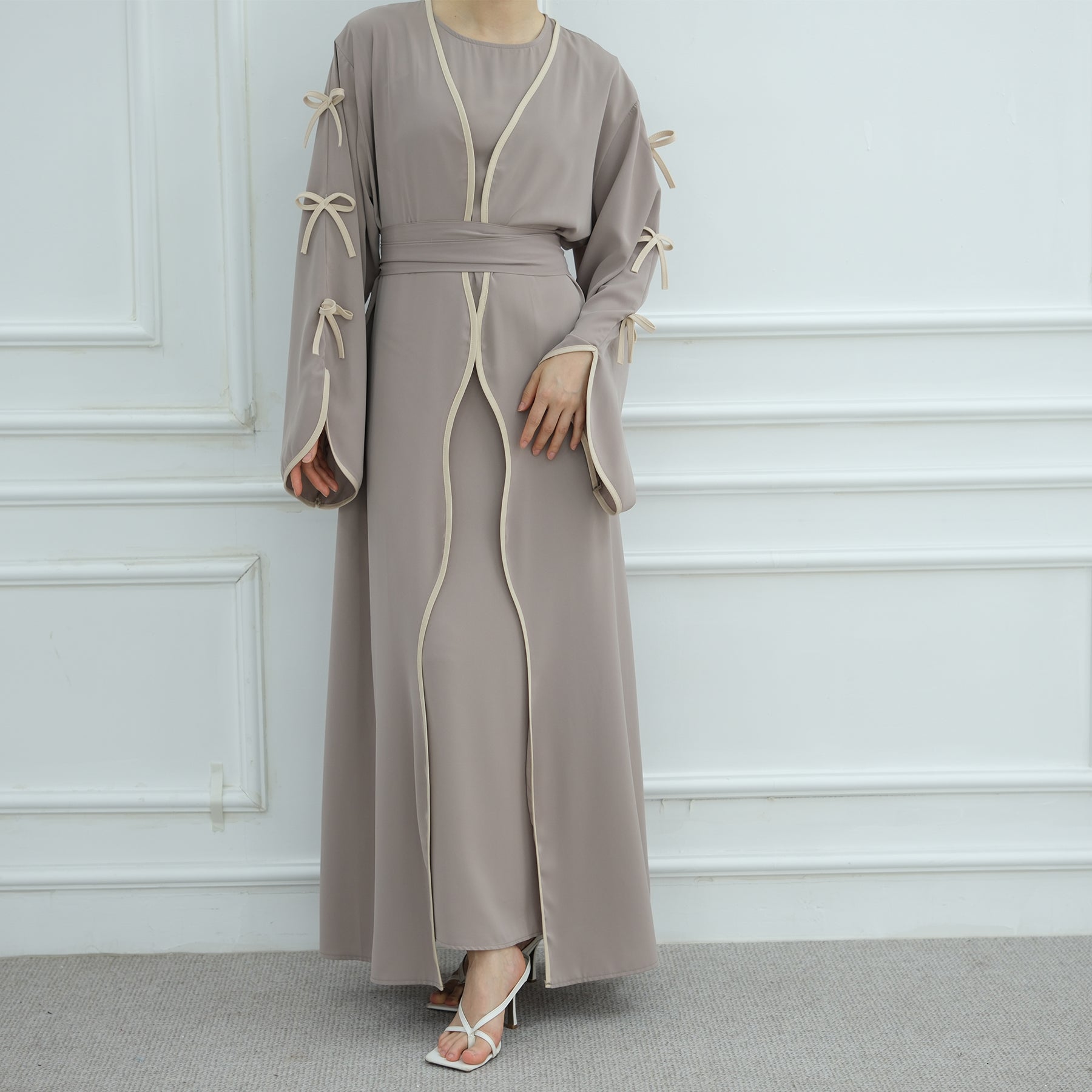 Bow Open Abaya - Brown - Nour Modesty