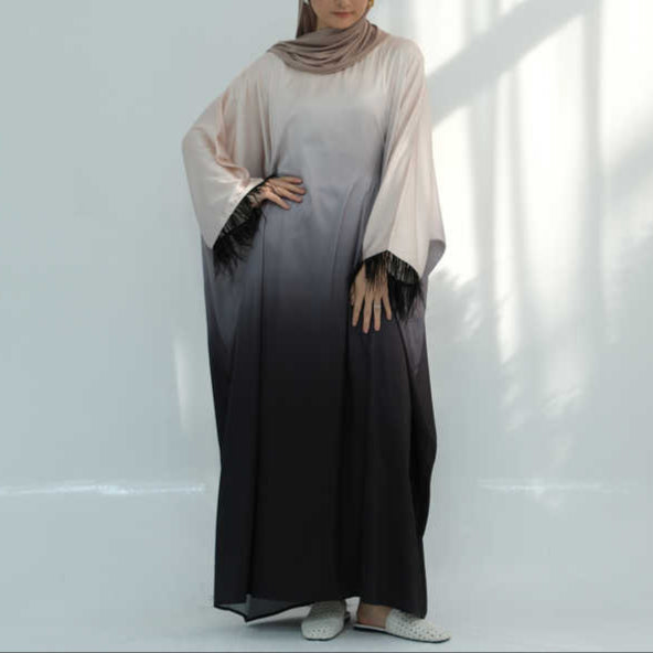 Ombre Silk Butterfly Abaya - Black - Nour Modesty