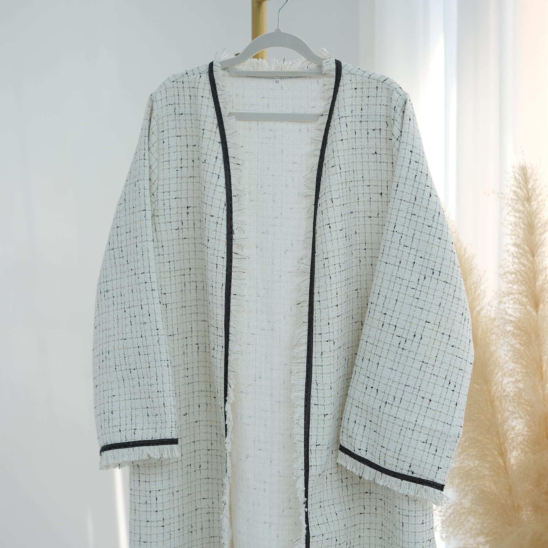 Tweed Open Abaya Coat - Beige