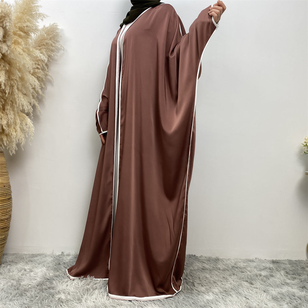 Luxury Satin Open Abaya Gray - Nour Modesty