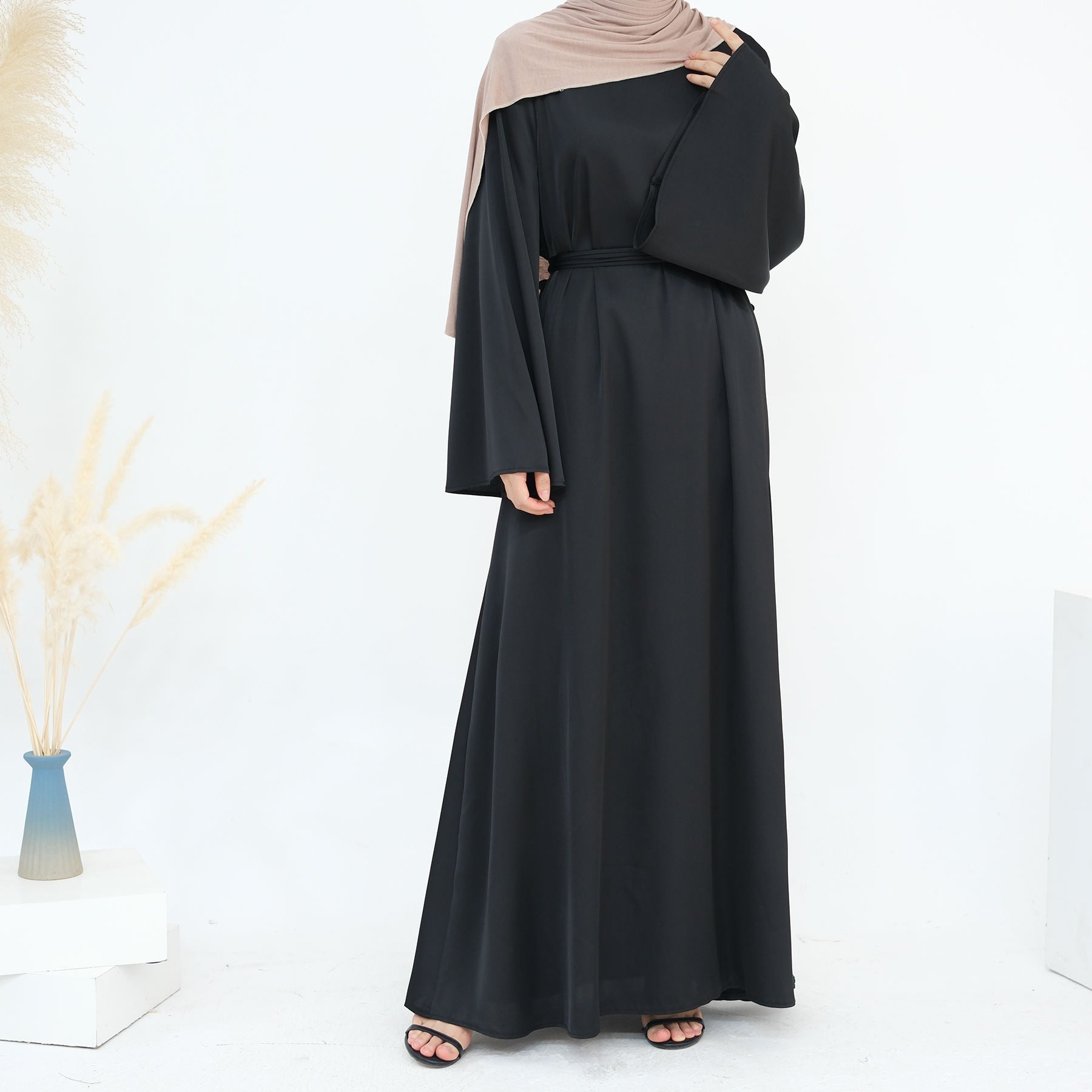 Luxury Long Satin Cape Dress - Nour Modesty