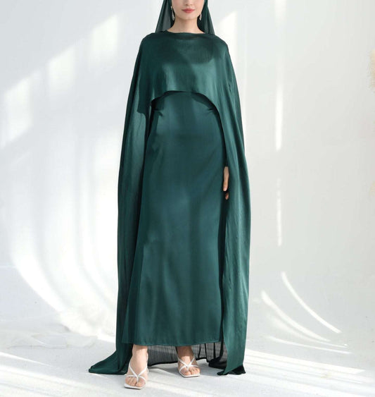 Luxury Long Satin Cape Dress