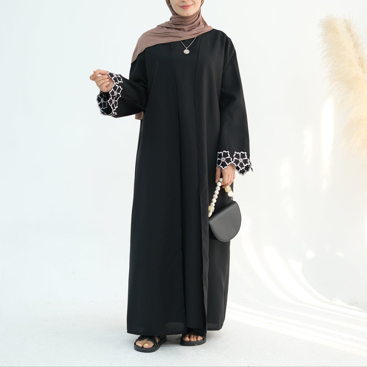 Noor Linen Abaya Set - Black - Nour Modesty