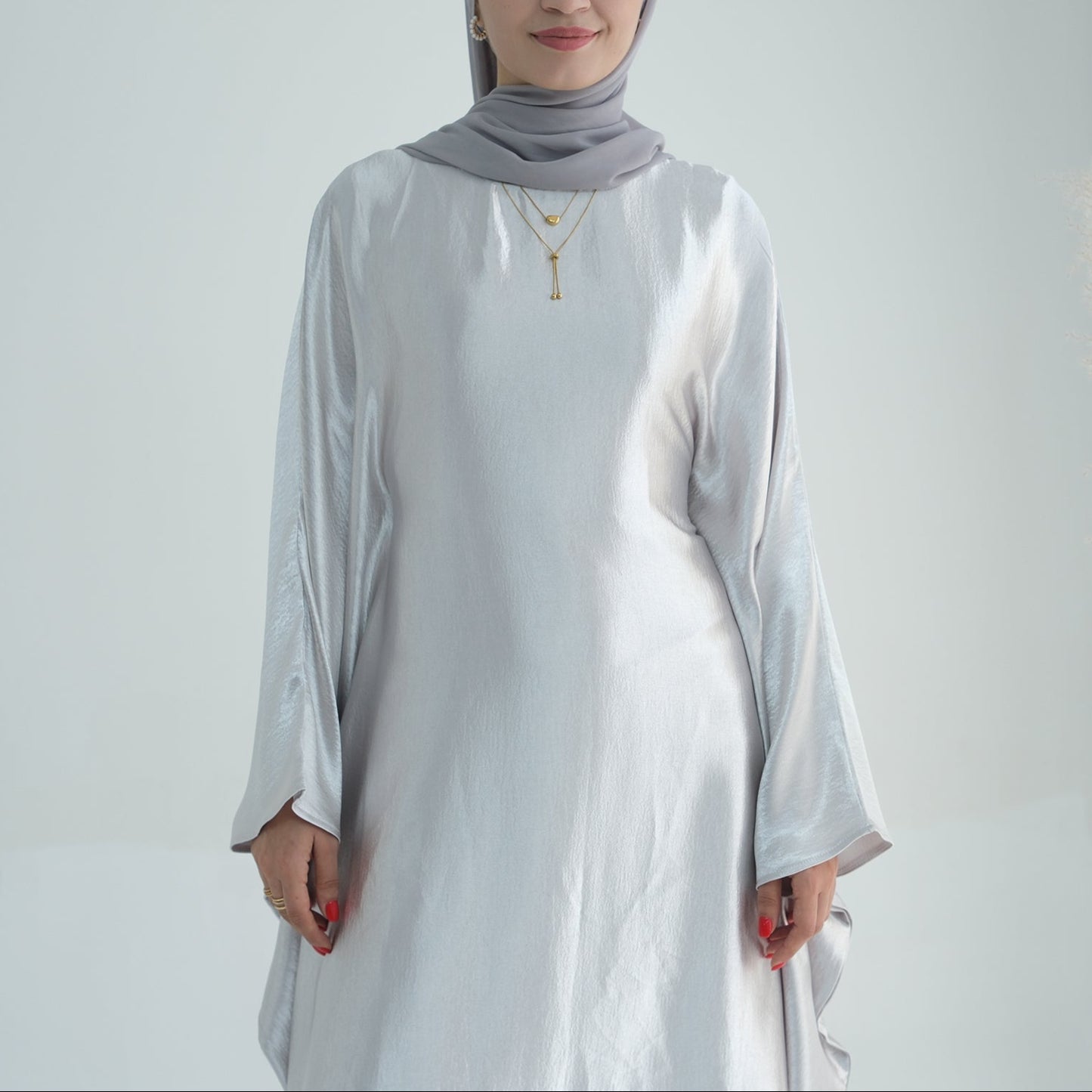 Luxury Silk Butterfly Abaya Silver - Nour Modesty