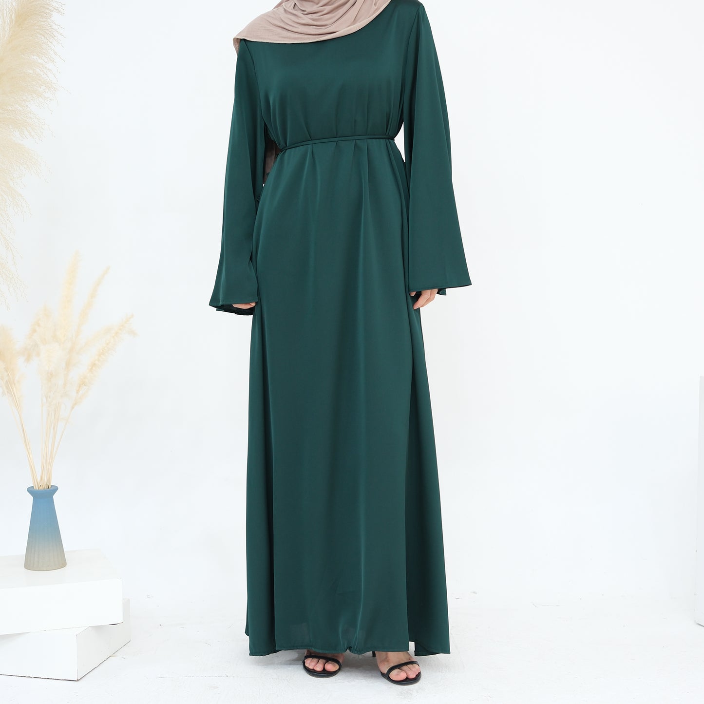 Luxury Long Satin Cape Dress - Nour Modesty