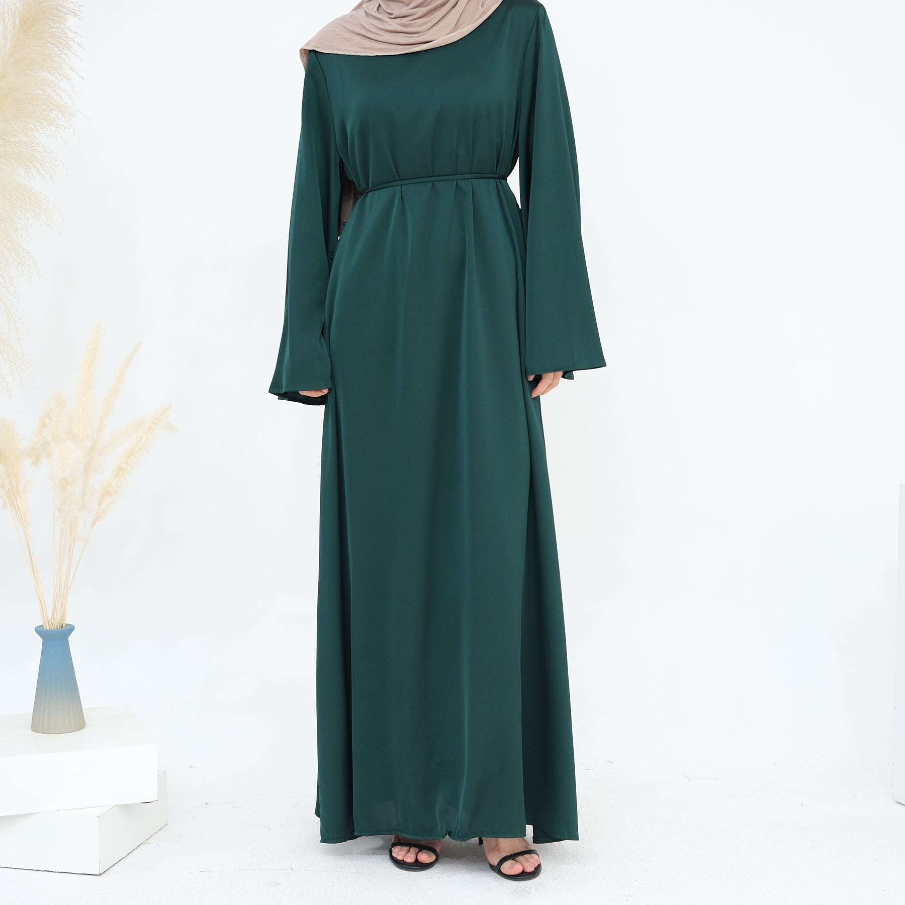 Luxury Long Satin Cape Dress - Nour Modesty