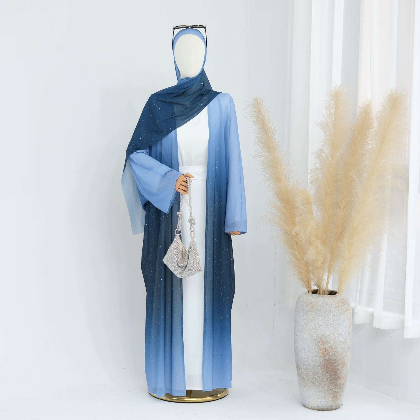 Ombre Sparkly Abaya + Hijab Set Blue