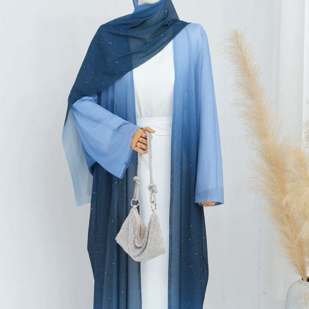 Ombre Sparkly Abaya + Hijab Set Blue