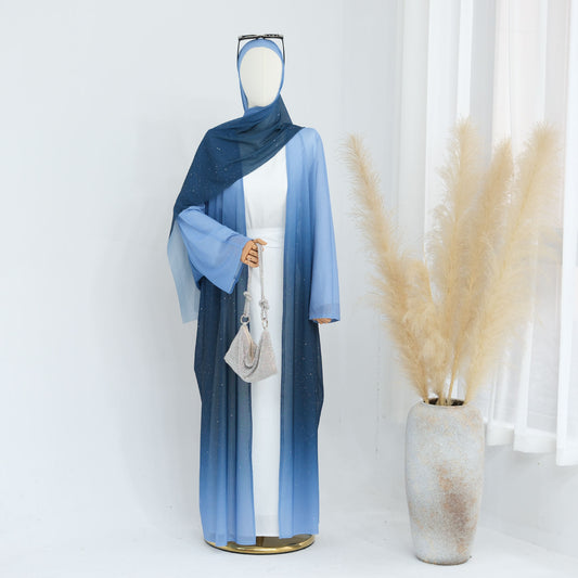 Ombre Sparkly Abaya + Hijab Set Green - Nour Modesty