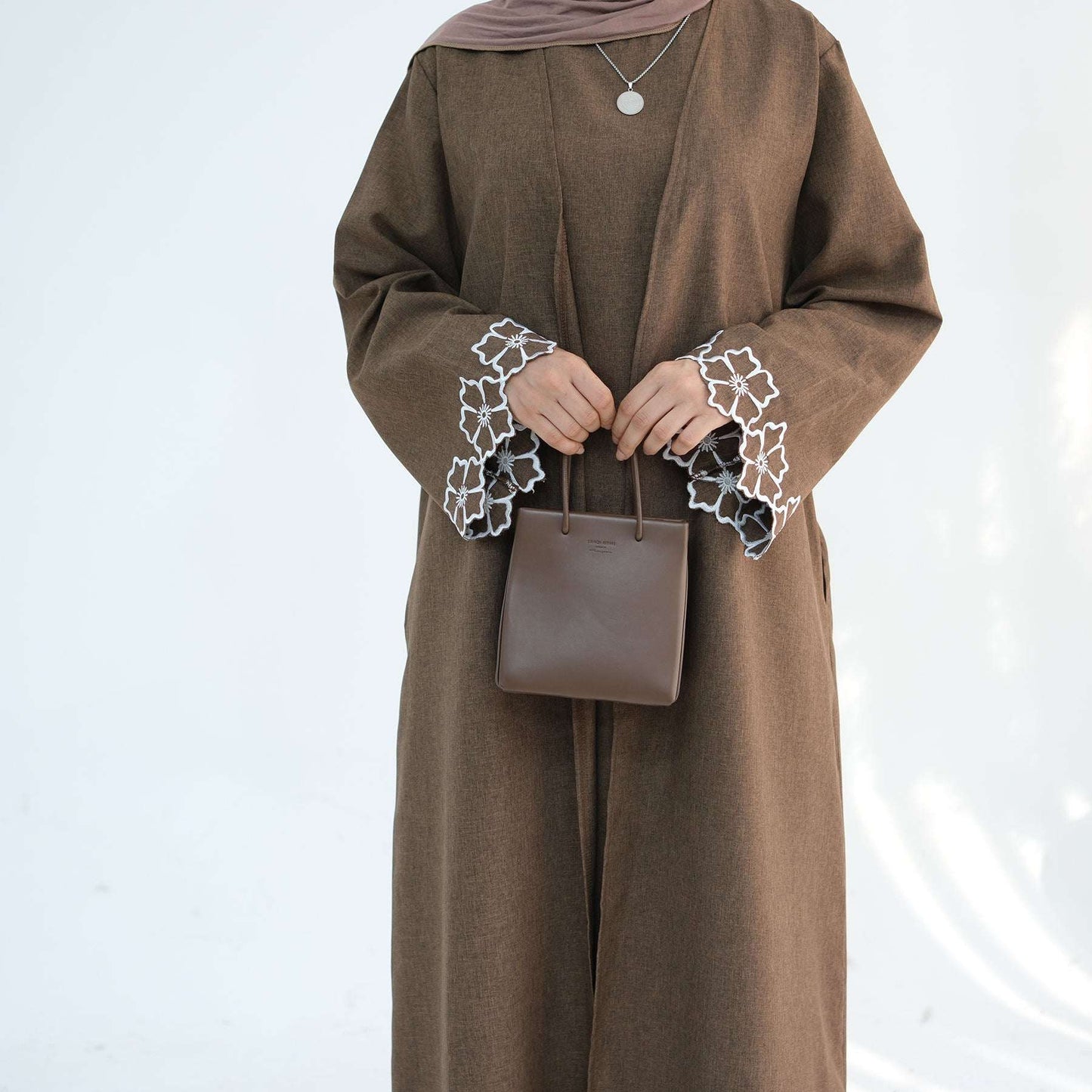 Noor Linen Abaya Set - Brown