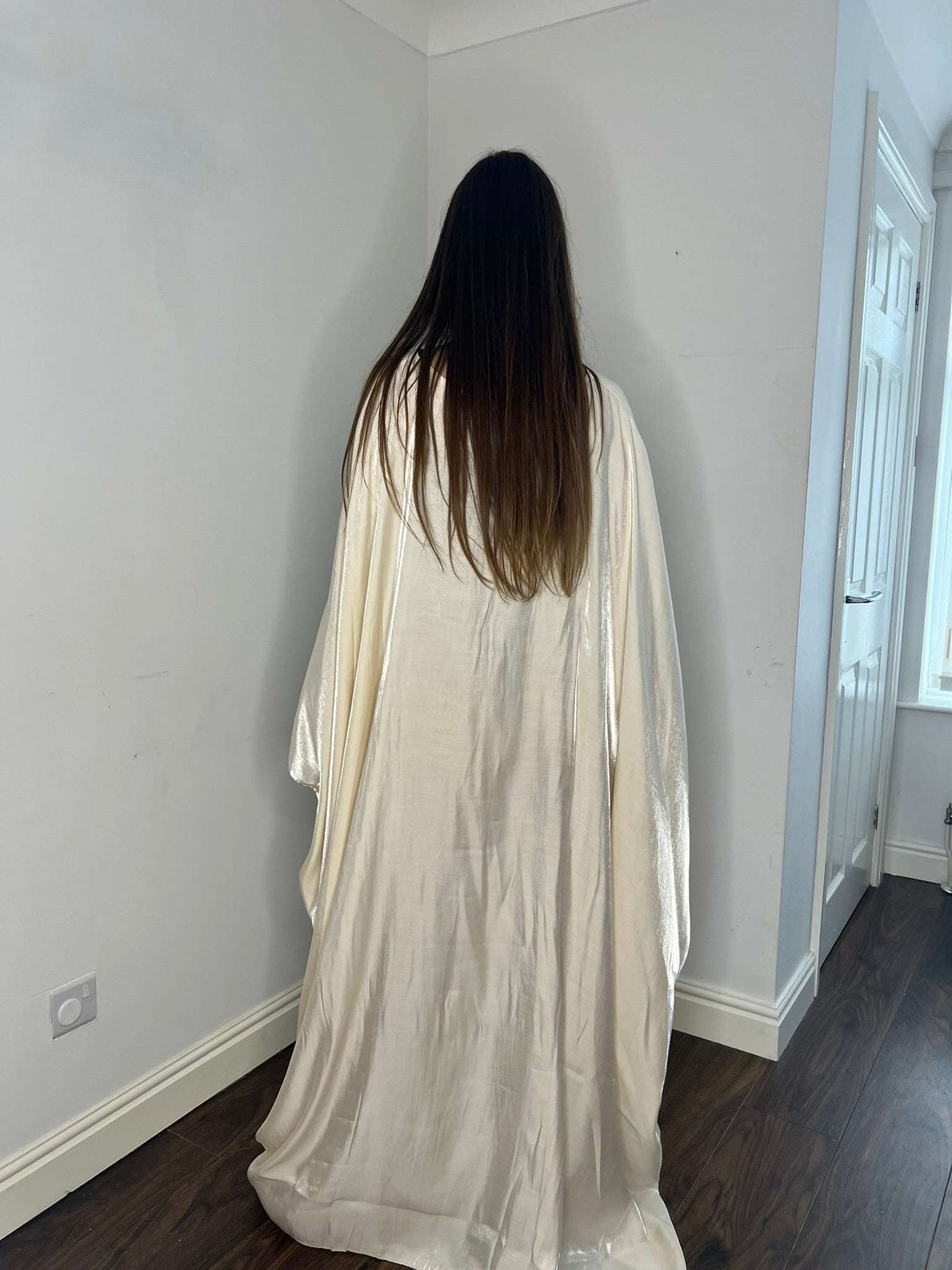 Shimmer Butterfly Abaya Cream