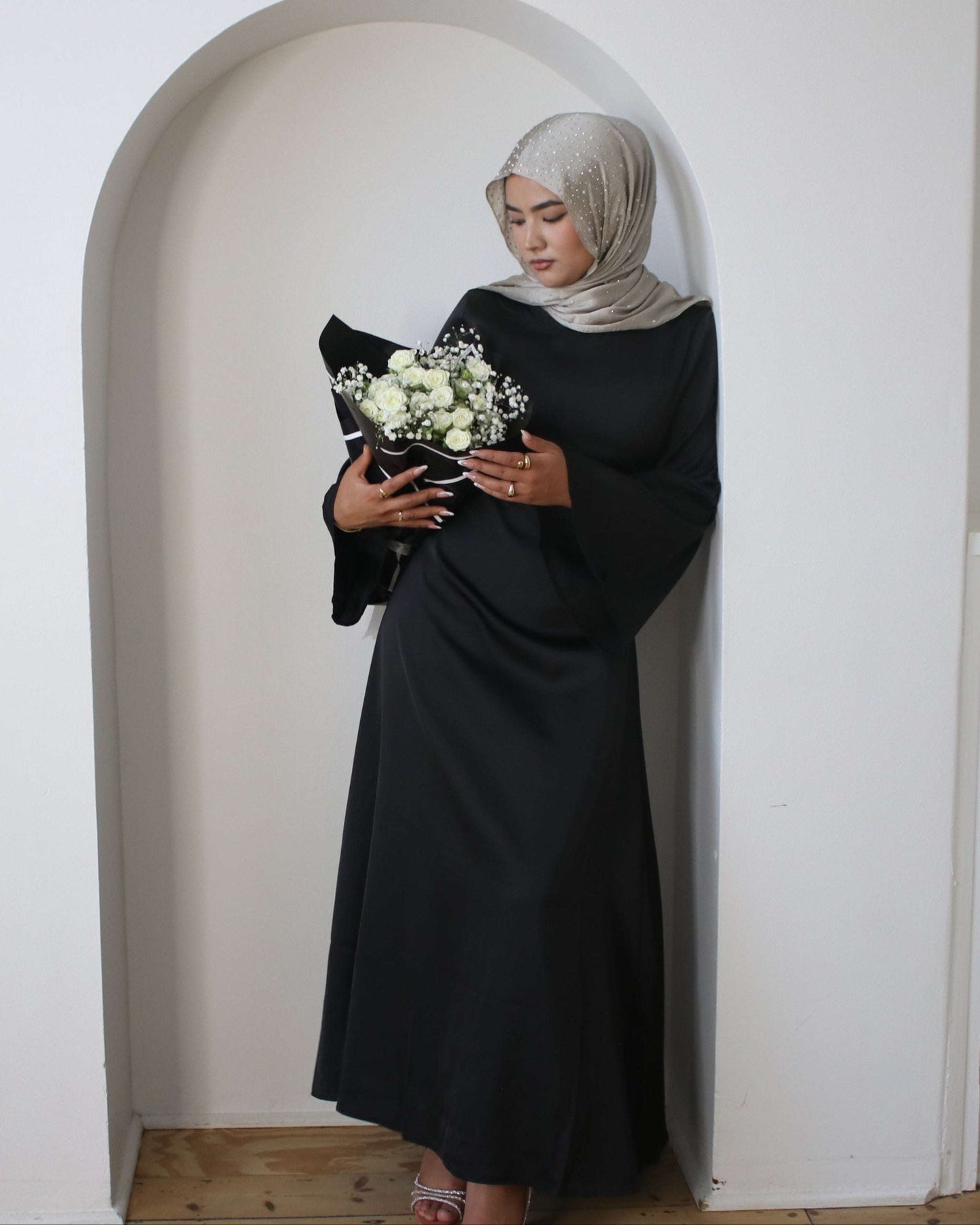 Luxury Long Satin Cape Dress