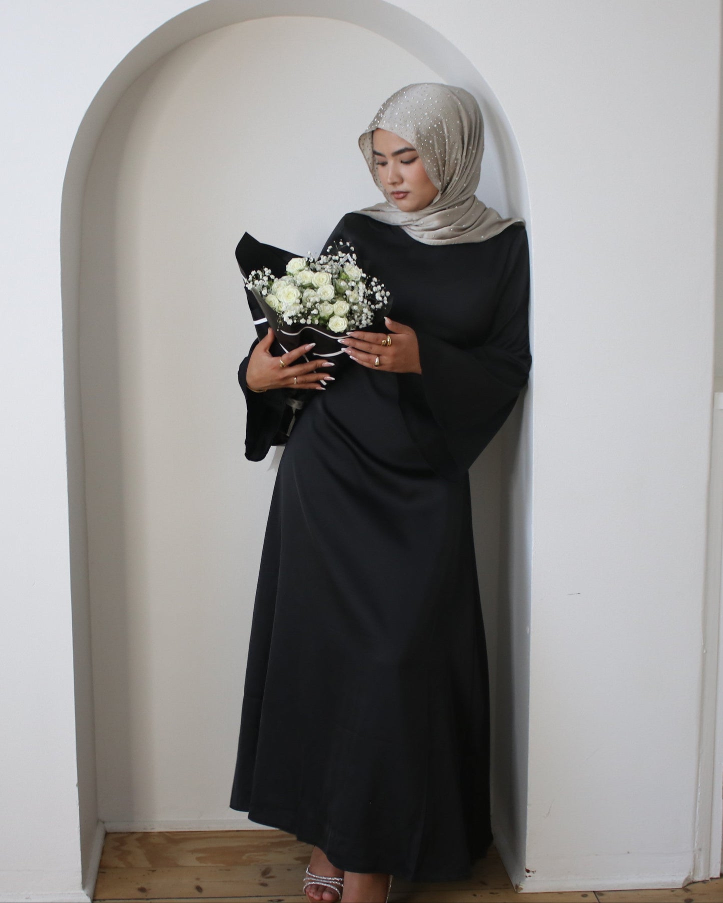 Luxury Long Satin Cape Dress - Nour Modesty