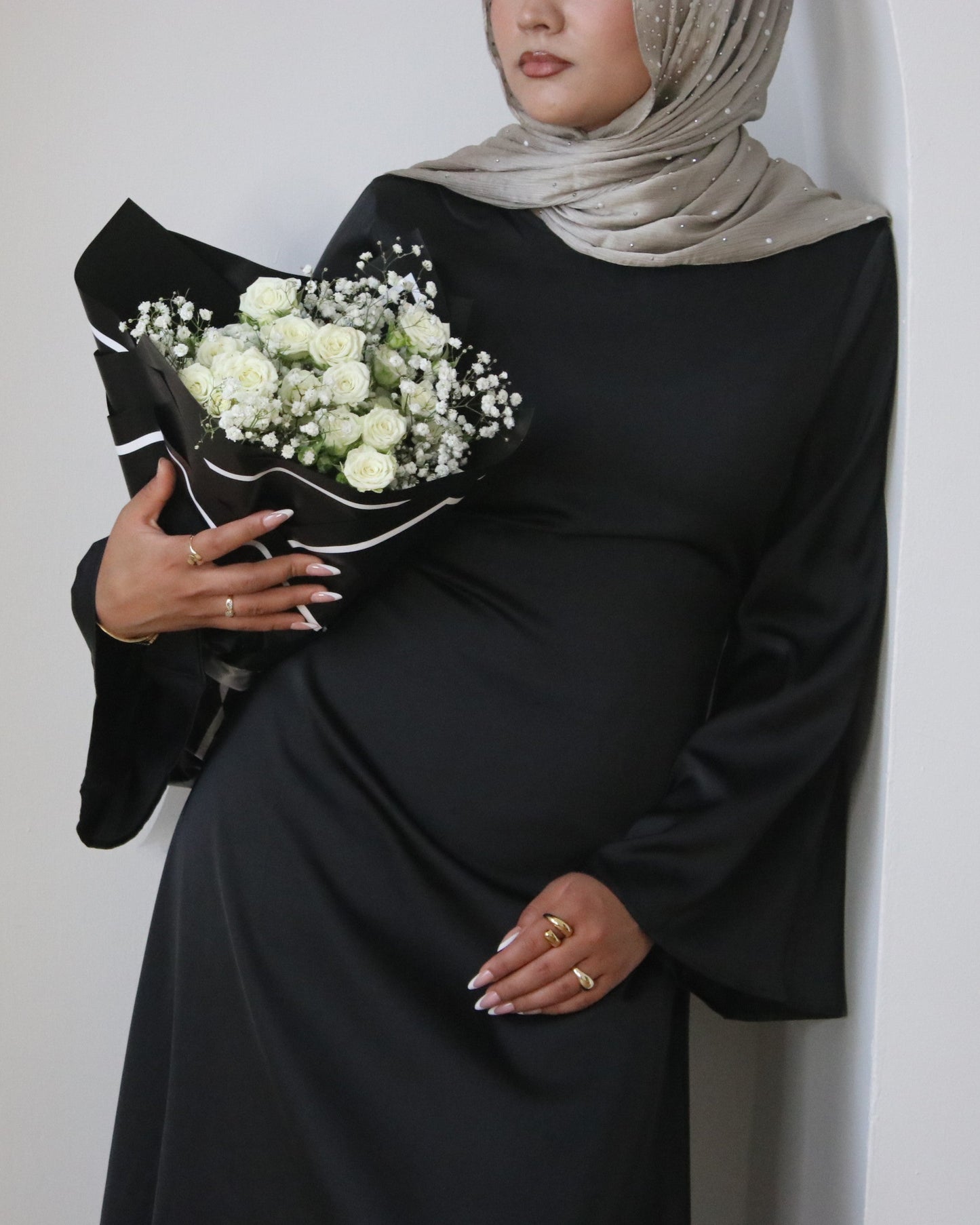 Luxury Long Satin Cape Dress - Nour Modesty