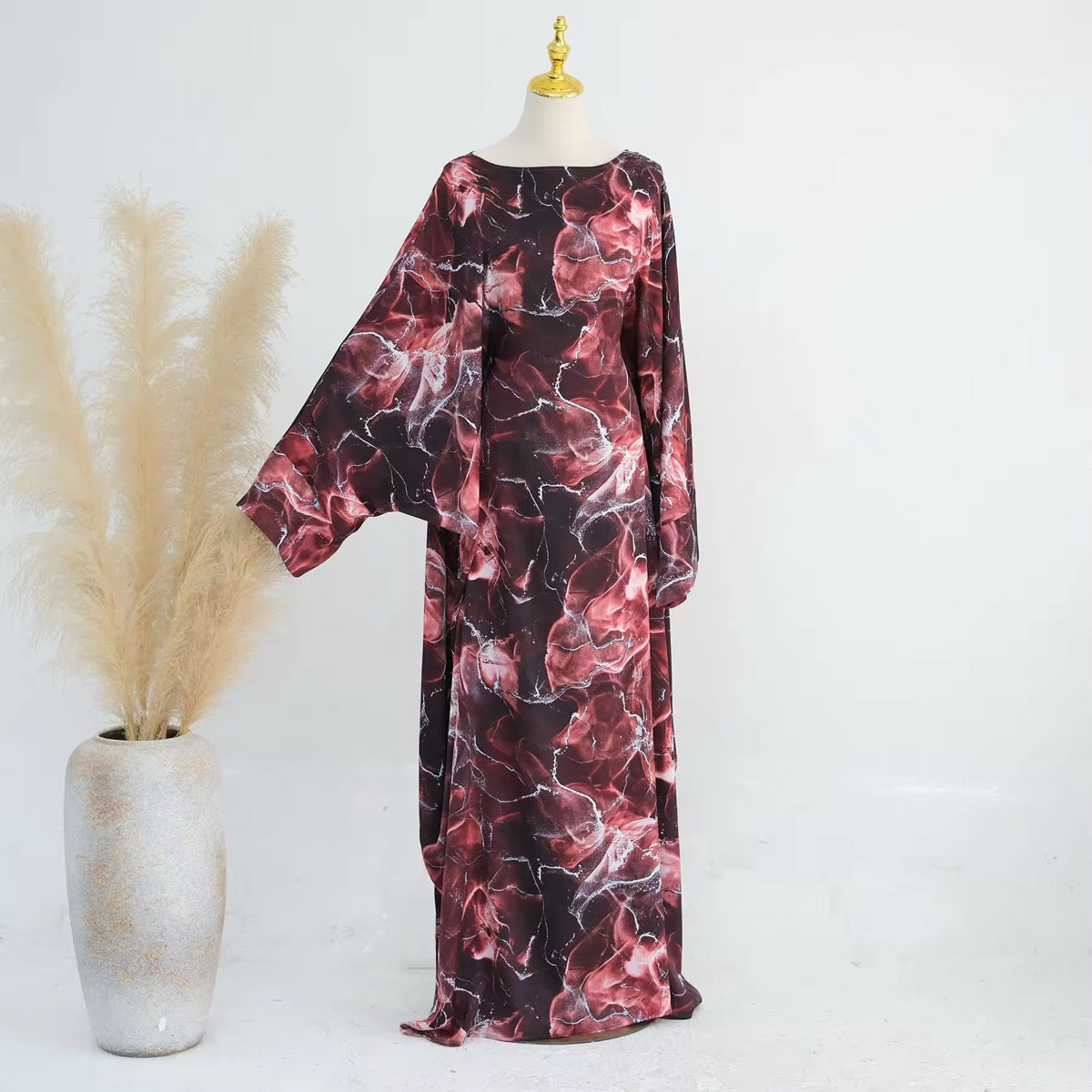 Printed Butterfly Abaya - Marble Blue - Nour Modesty