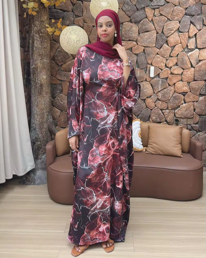 Printed Butterfly Abaya - Marble Blue - Nour Modesty